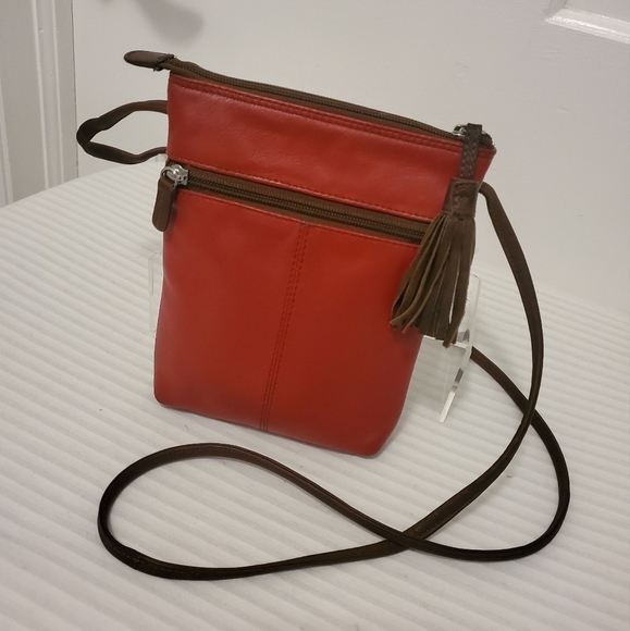 iLi Leather Tassel Red with Brown Trim Small Crossbody, classic - Picture 2 of 10